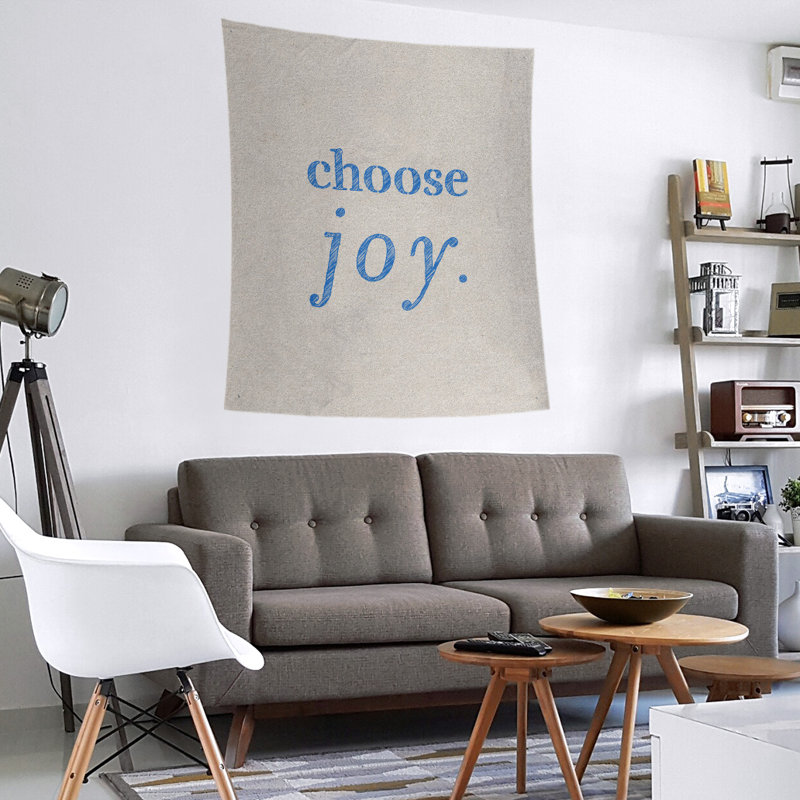 Tapisserie de polyester, choisir la joie citation, H 27,5 po x l 37,5 po, Blanc / Bleu