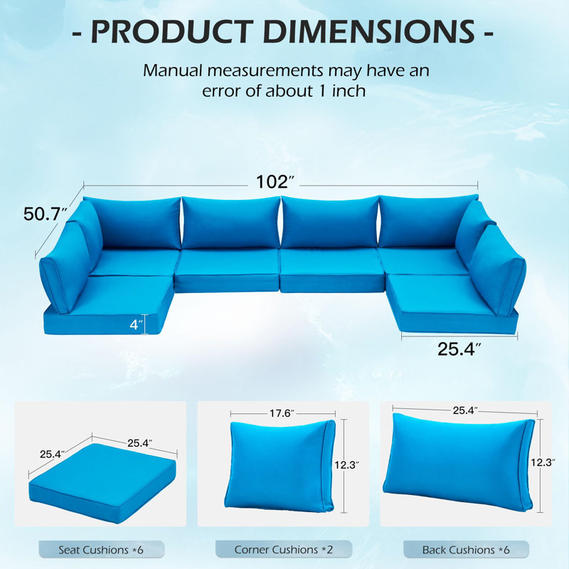 4" Outdoor Replacement Cushion Set Seat/Back Cushion for Patio Furniture, Sky Blue