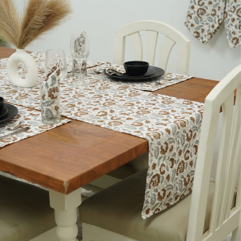 Red Barrel Studio® 16X106 Printed table runner, Block print table runner, Mandakini, Brown, 11" Rectangle
