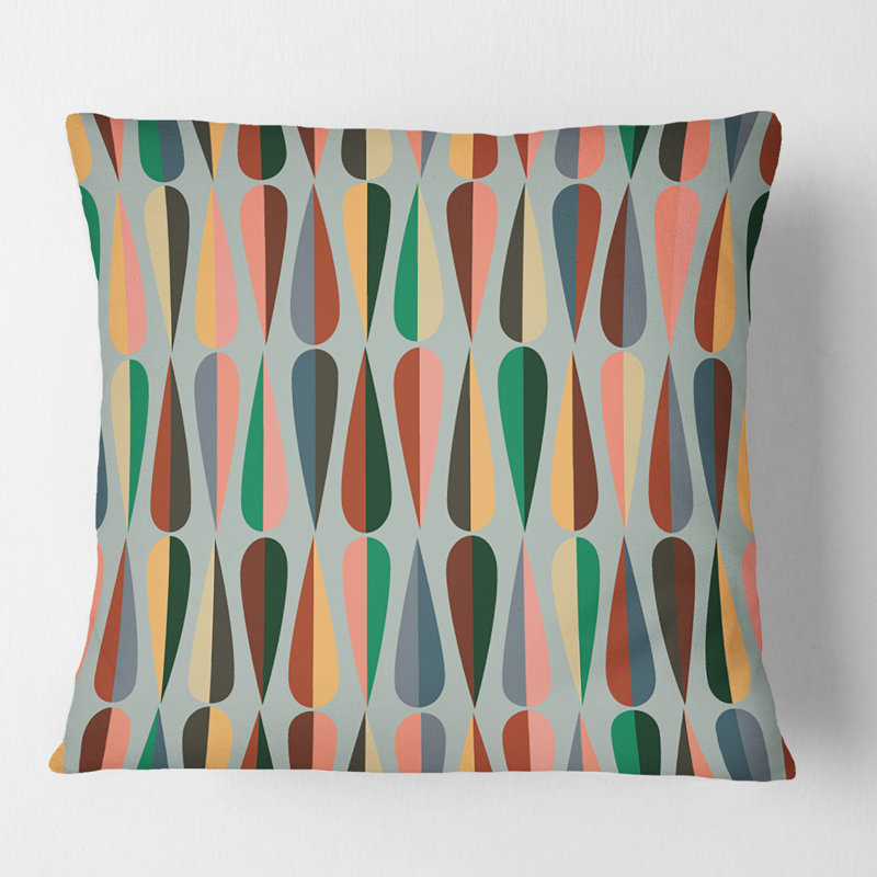 Coussin Retro Retro Drops V - Mid-Century Modern, 18 po x 18 po, Gris