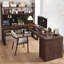 Bureau rectangulaire à 3 tiroirs en bois massif brun noisette-487634397-487634384