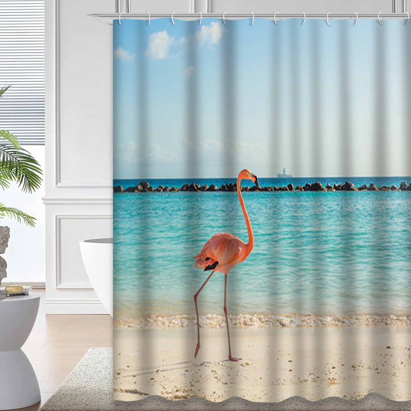 Rideau de douche avec 12 crochets Pink Flamingo, L 72 po x l 78 po