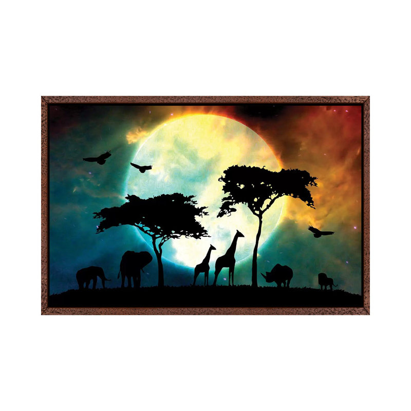 Midnight Safari by Adrian Baldovino - Print on Canvas, 45.72cm H x 66.04cm W x 3.81cm D, Classic Brown Wood Framed