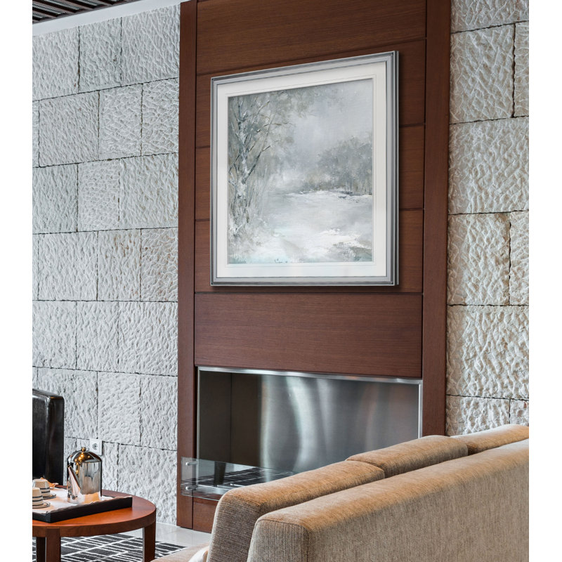 «Winter Wonderland», reproduction de peinture à l'huile, H 37 po x l 37 po x P 1,5 po, Cadre argenté
