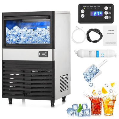 Machine à glaçons commerciale en acier inoxydable 110 lb / 24 H avec rangement de 27 lb, panneau de commande ACL et nettoyage automatique - parfait pour le restaurant, le bar, le café