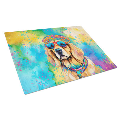 Golden Retriever Hippie Dawg Glass Cutting Board Large