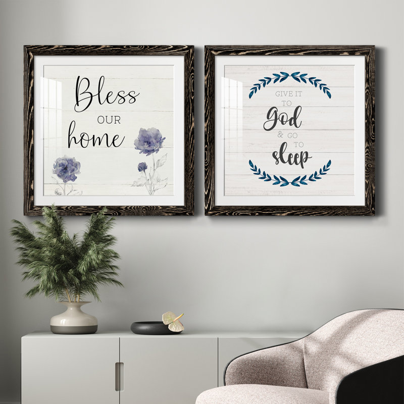 «Bless our home», ensemble de 2 encadrements d'art textuel, Cadre noir, H 27,5 po x l 55 po x P 1,5 po