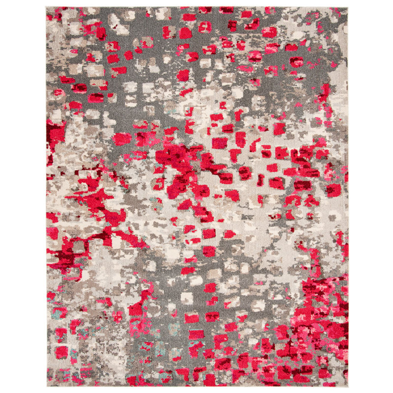Hertzler Abstract Area Rug, Rectangle 8' x 10', Grey/Fuchsia