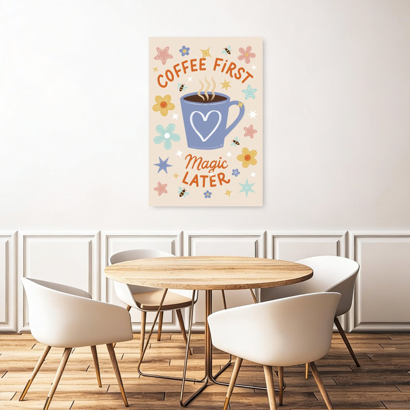 «Coffee First Magic», fantaisiste, abstrait, contemporain, abeille, fleur, paysage, impression d'art mural, H 48 po x l 32 po