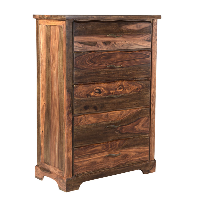 Chaliyah Solid Wood 36'' W 5 - Drawer Dresser, Walnut