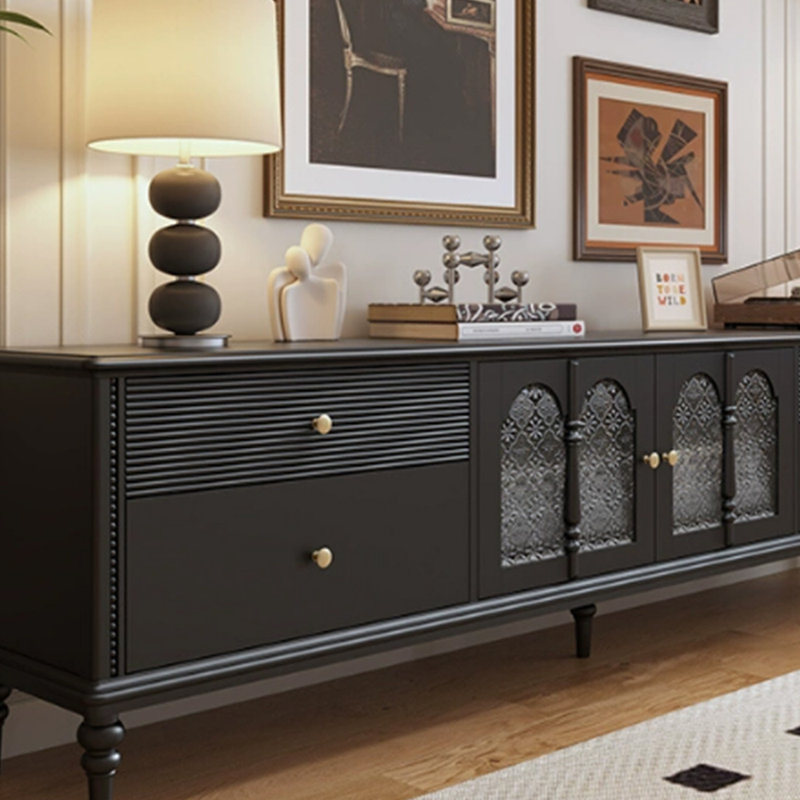 Meuble télé en bois massif au design rétro et simple, H 24,8 po x L 94,48 po x l 15,74 po