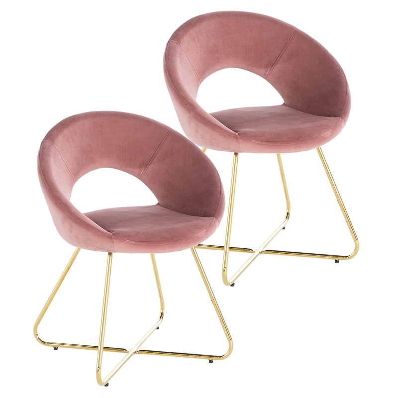 Chaises modernes en velours rose moderne 2 - Chaise d'appoint confortable pour le bureau, tissu pour espace de travail, 2 pieds de terrasse stables, balcon relaxant, look élégant de patio, matériaux