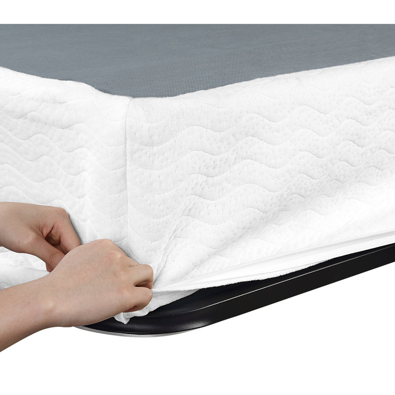Sommier double pleine grandeur - Tissu texturé, structure en métal noir, support texturé, housse en tissu, Lit double