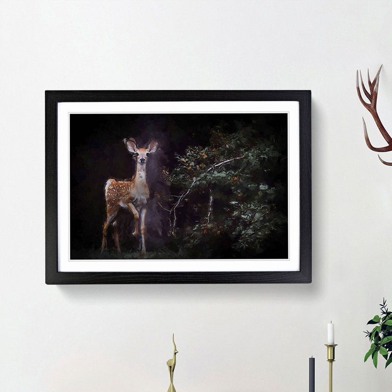 Curious Fawn in Abstract - Picture Frame Painting Print, 62cm H x 87cm W x 2cm D, Black Framed
