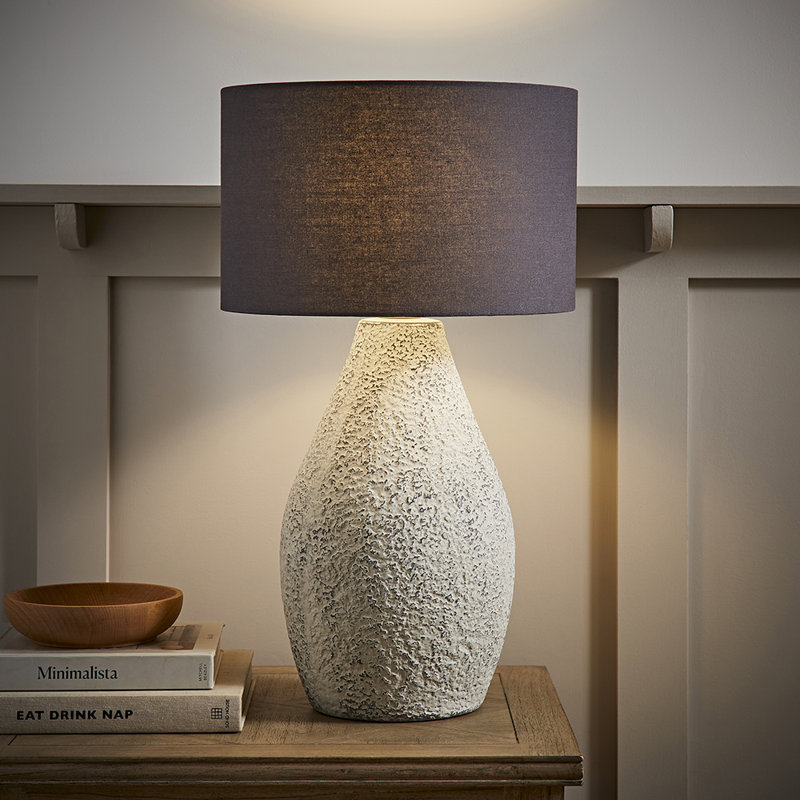 Colin Grey Drum Shade Grey Speckled Hand Finished Ceramic Table Lamp with Bulb