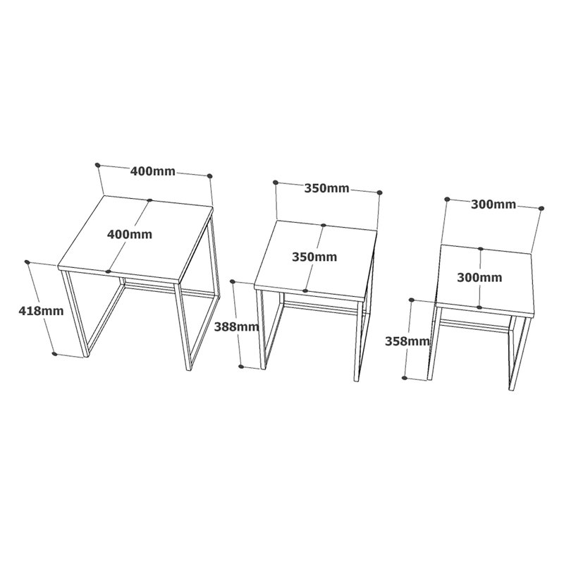 Roshaad Elegant Nesting Table Set (3 Pieces), Sizes: 15.7 x 16.5 x 15.7 in, 13.8 x 15.2 x 13.8 in, 11.8 x 14.1 x 11.8 in | 100% Melamine Coated Particle Board, Metal Legs | Modern Home Décor, Stylish & Functional Design