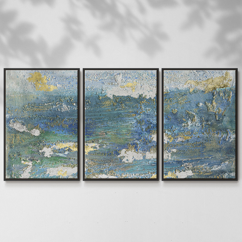 Sparkling Sea I - Toile encadrée multi-pièces, H 24 po x l 48 po x P 2 po, Noir