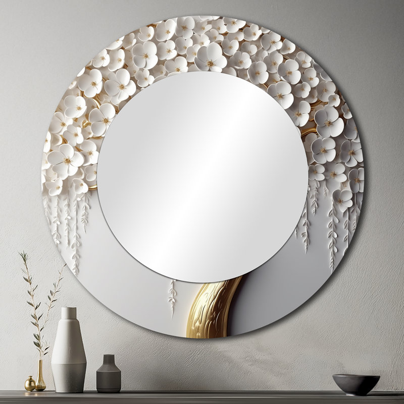 Orchidée blanche Pipsa, jardin de branches II - grand miroir d'arbre floral, 36 po x 36 po