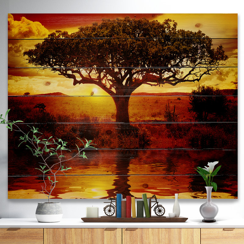 «Lonely Tree in African Sunset», impression, H 30 po x l 40 po x P 1,5 po, Bois