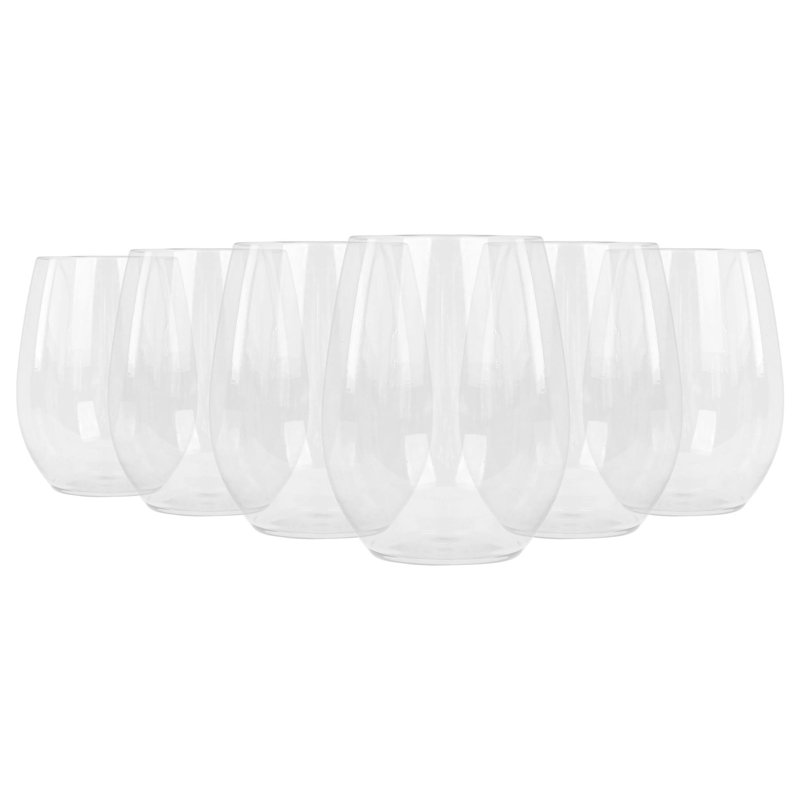 Argon Tableware 300ml Reusable Plastic Stemless Wine Glasses - Set of 6, 300ml