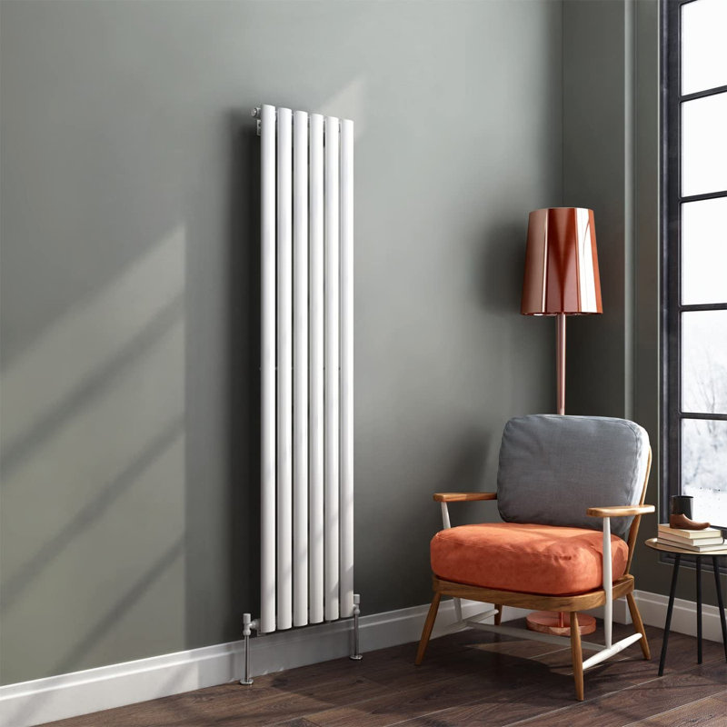 iBathUK Princia Vertical Single Oval Panel Radiator Angled Valve, 1600cm H x 360cm W x 55cm D, White