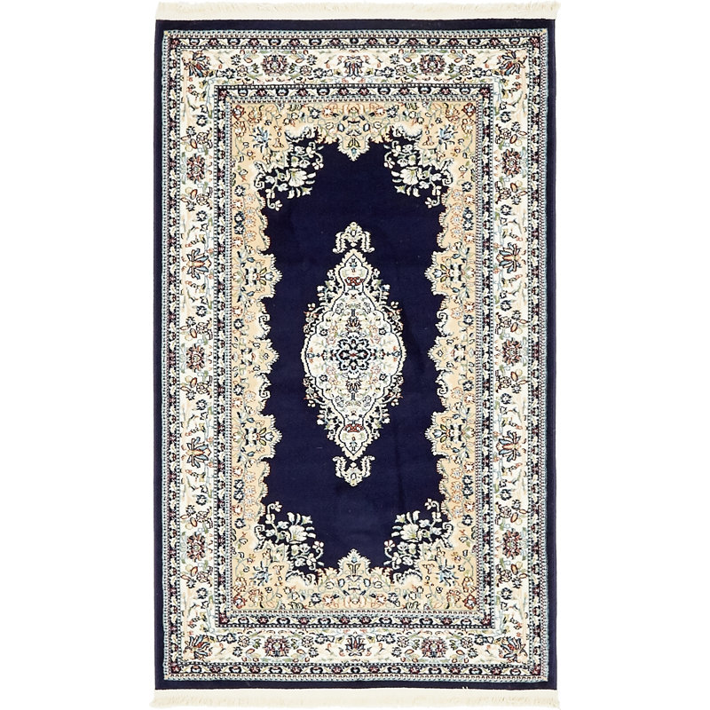 Tapis bleu marine / ivoire Amaris, Rectangle 3 pi 1 po x 5 pi 3 po