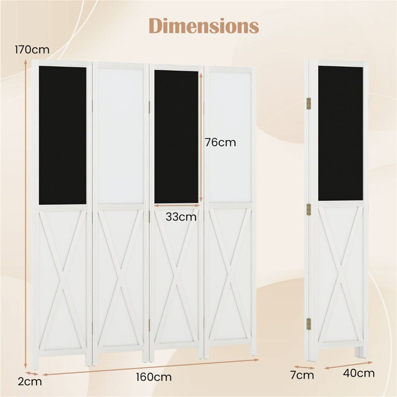 160cm W x 170cm H 4 - Panel Solid Wood Folding Room Divider