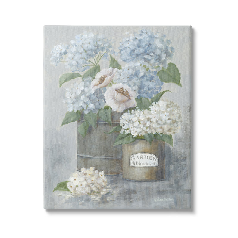 «Country Garden Blooms Hydrangeas Floater», art mural par Pam Britton, H 20 po x l 16 po x P 1,5 po, Toile tendue