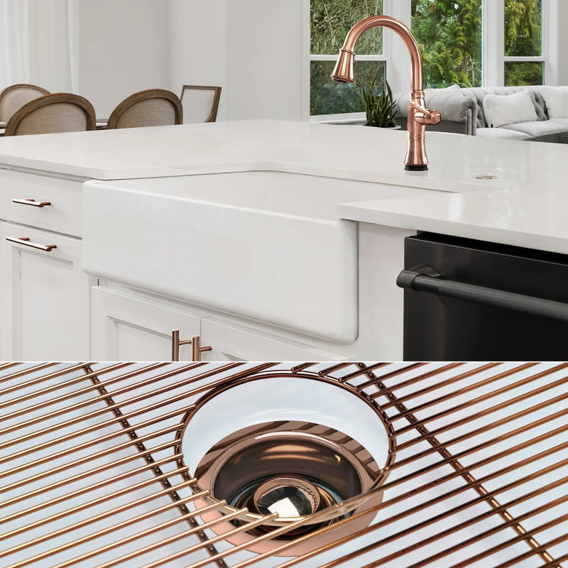 Luxury 36-Inch Solid Fireclay Farmhouse Sink, Flat Front, Stainless Steel Accessories
