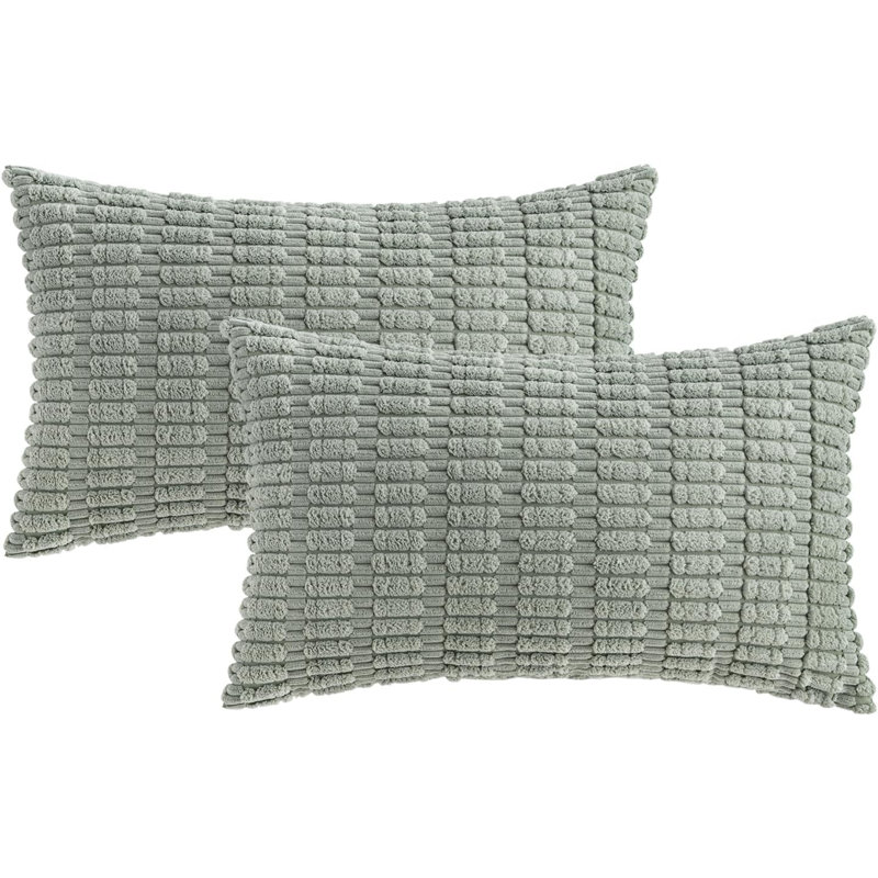  Housse de coussin rayée en polyester, Vert grisâtre