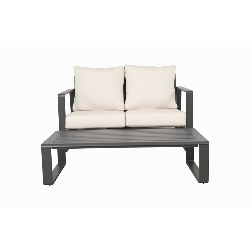 Rectangular Coffee Table, Light Grey Cushions, Beige