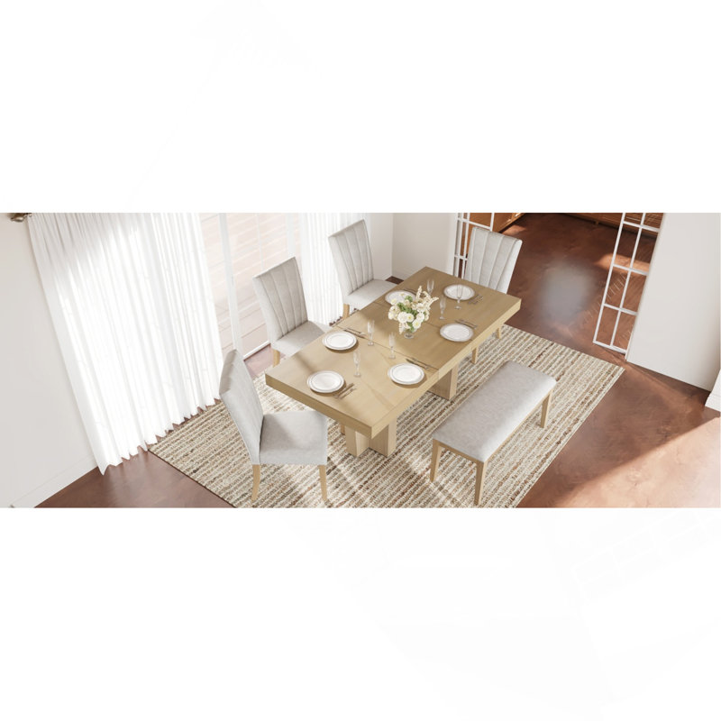 Ensemble de table de salle à manger en bois extensible Farmhouse, Beige, Naturel, Beige