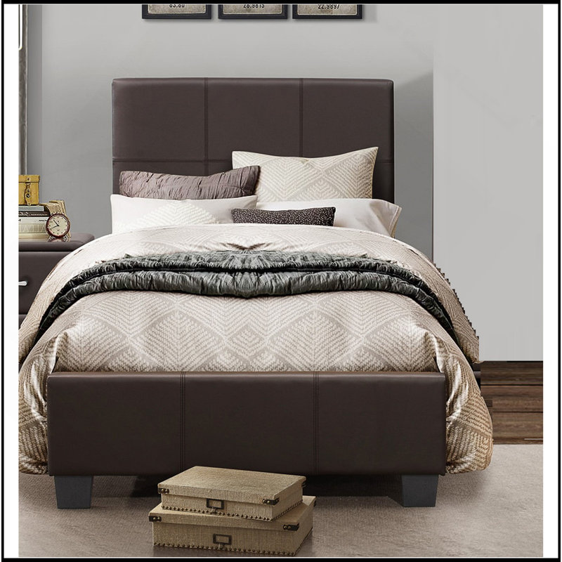 Mobilier de chambre à coucher contemporain contemporain en similicuir brun avec lit plateforme simple 1pc