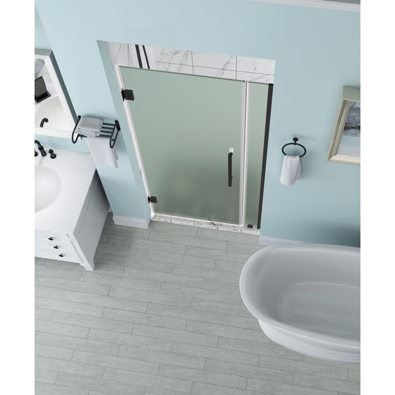 Belmore 51 x 72 Hinged Frameless Shower Door, Frosted, Oil Rubbed Bronze