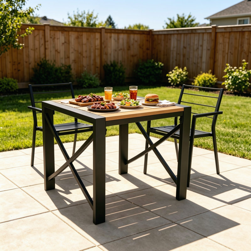 Table de bout extérieure noire en métal robuste, table d'appoint 18,9 pouces résistante aux intempéries pour terrasse de balcon