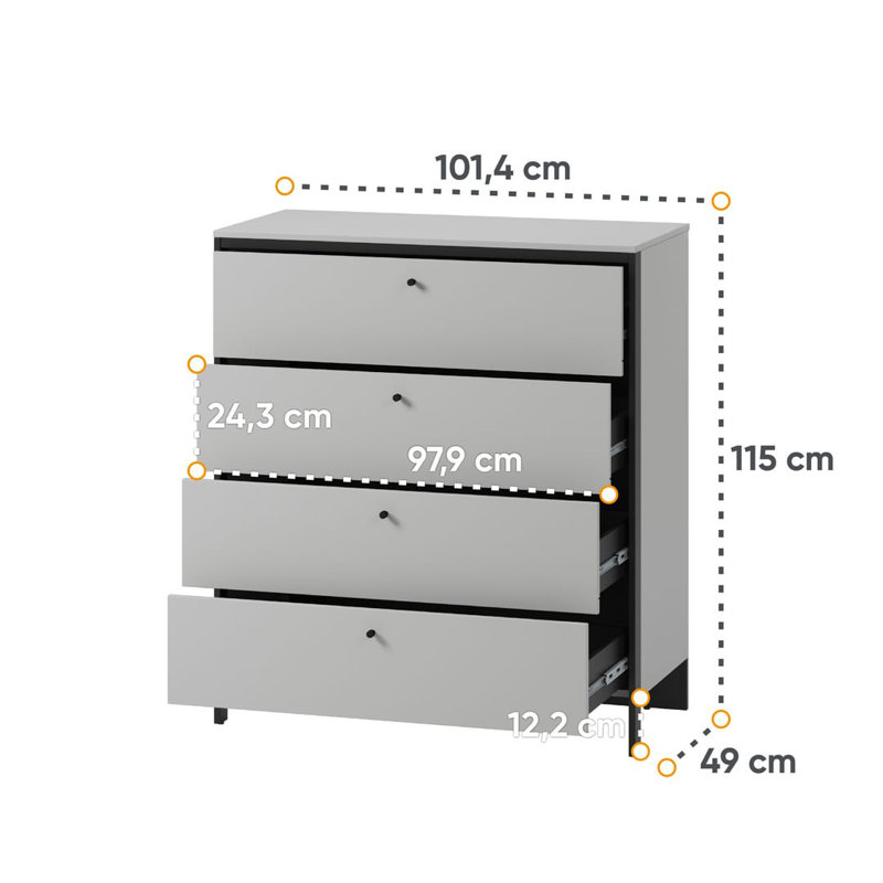 Cerisa 101.4cm W 4 - Drawer Chest of Drawers