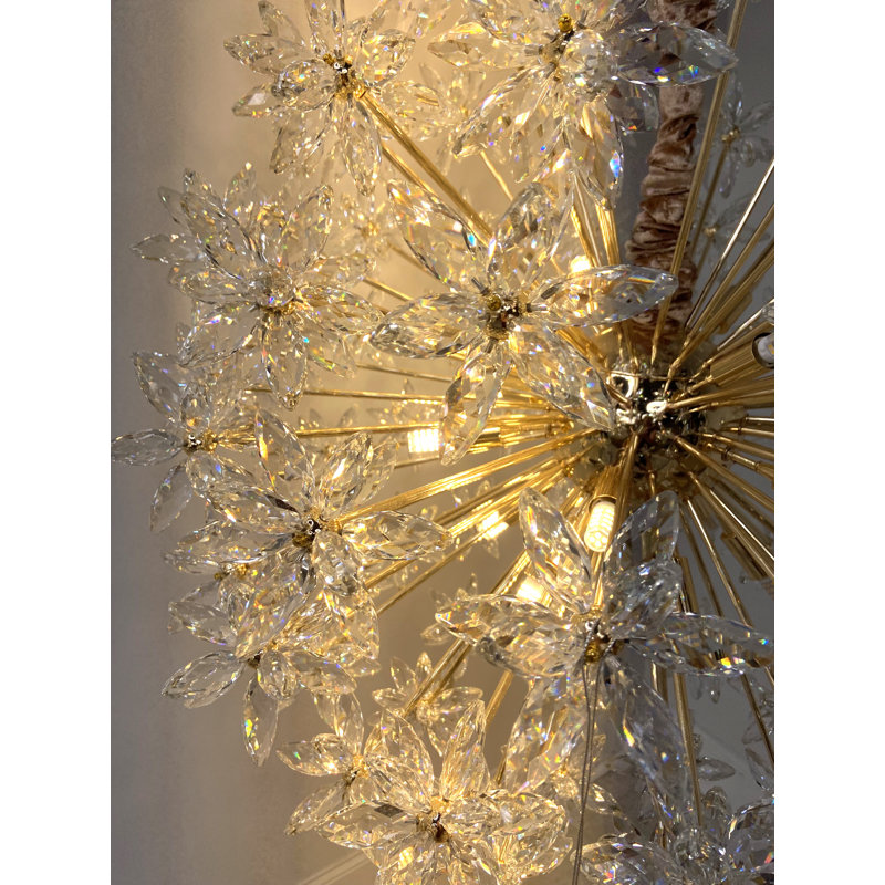 Luxe Crystal Blossom 18-Light Gold Round Chandelier
