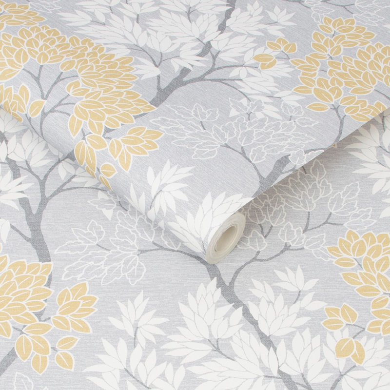 Fresco Lykke Tree Floral Wallpaper, Ochre
