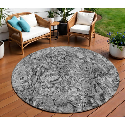 Tapis d'extérieur rond lavable gris anthracite et argent 8 pi