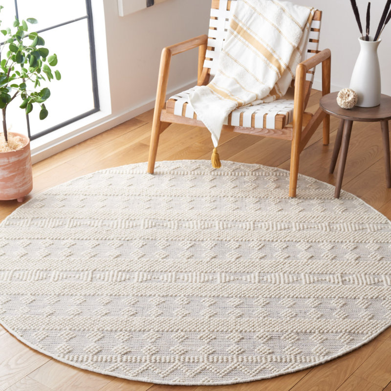 Natura Flat Weave Wool Geometric Rug, Round 6'