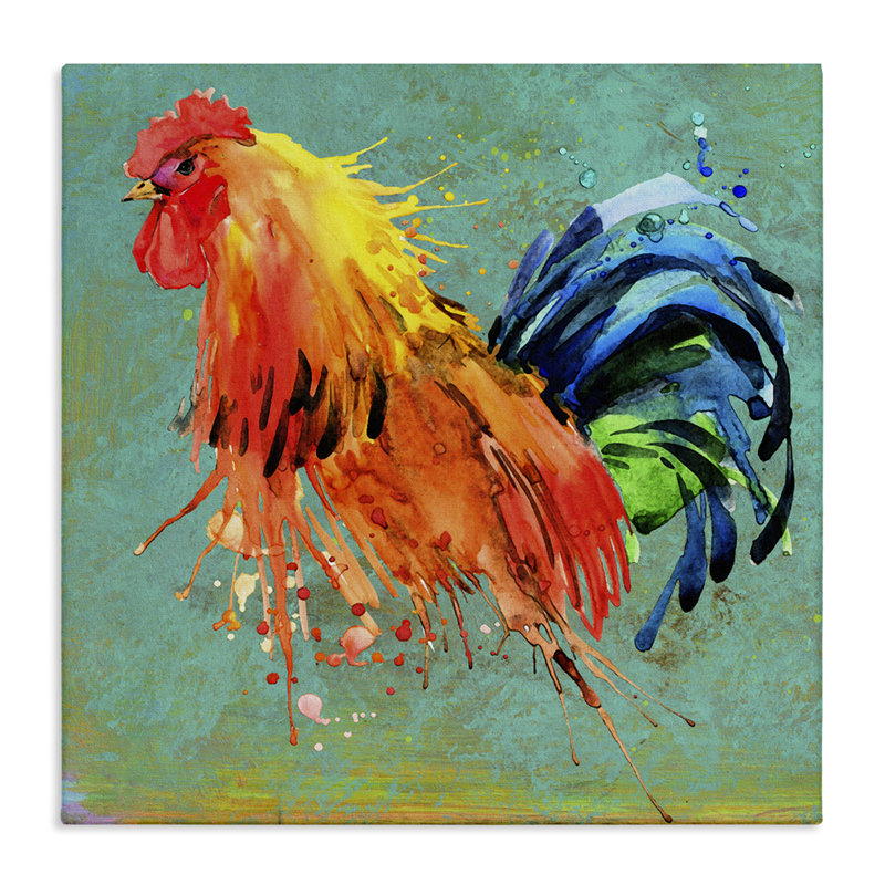 Vibrant Abstract Rooster Canvas Wall Art, 17" x 17"