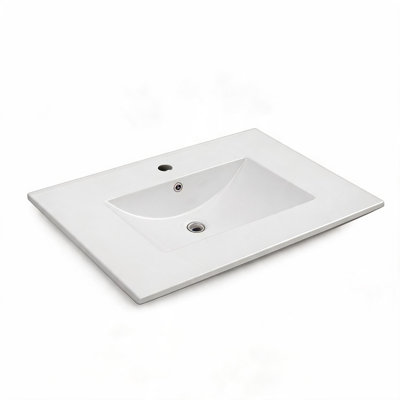 30 inch x 19 inch White Ceramic Rectangular Single Vanity Top Sink with One Faucet Hole and Overflow
