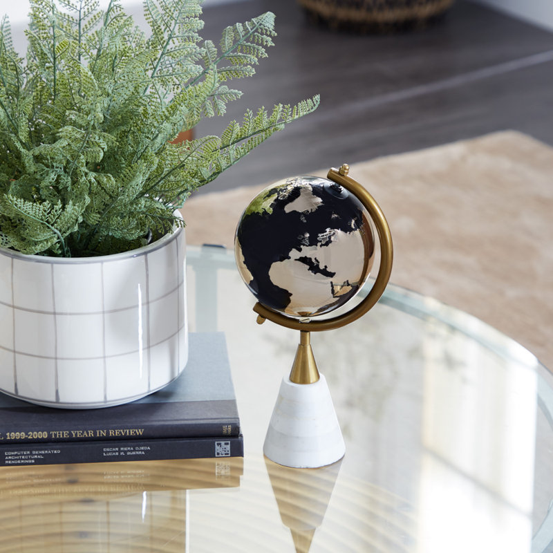 Ceramic Educational/Geographic Earth Gold Globe with Marble Base
