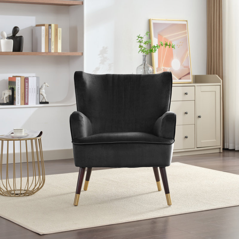 Dawe Velvet Wingback Chair, Black