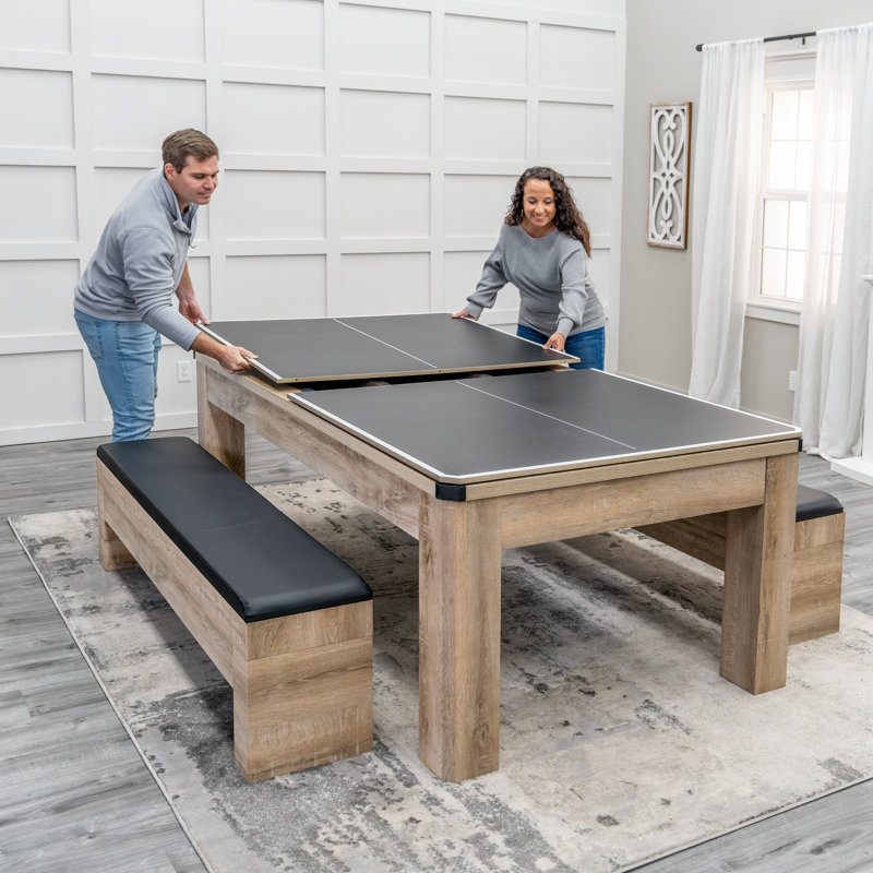 American Legend 7' Hampton 3-in-1 Combination Table Includes Billiards, Table Tennis, and Dining Table with Dual Storage Bench Seating