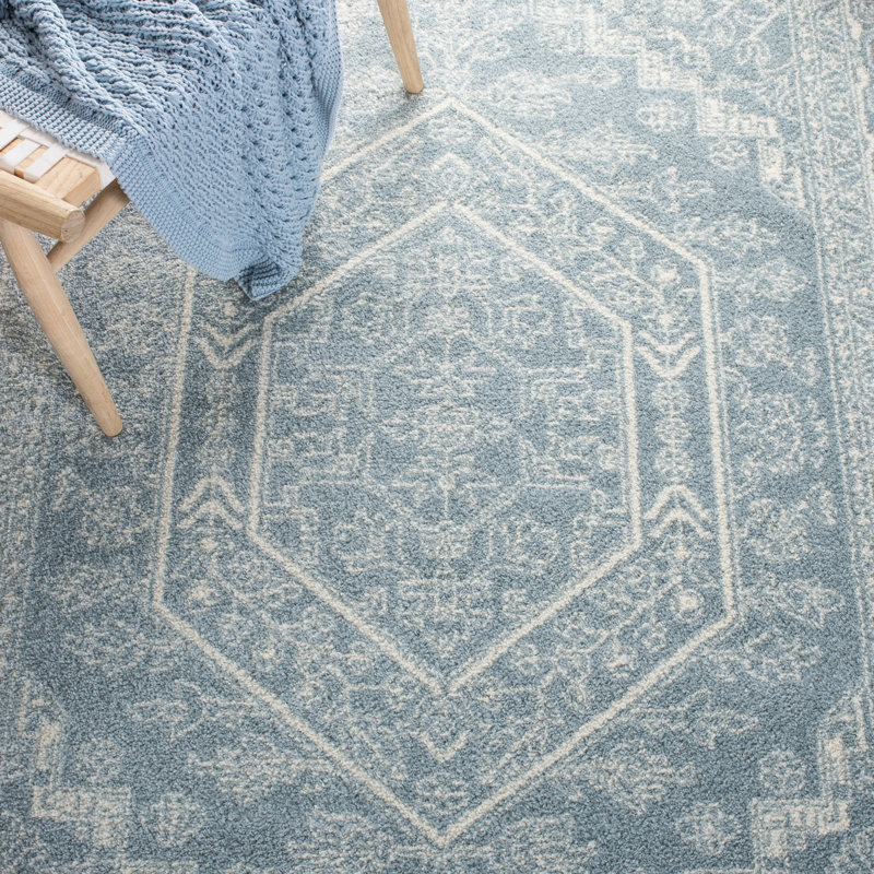 Tapis oriental de couleur sauge / ivoire Arrietty, Slate/Ivory, Square 10'