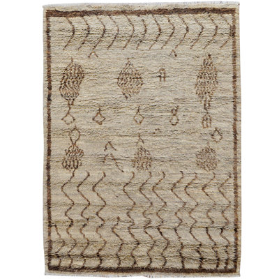 Tapis marocain en laine noué à la main à poils longs nouvel âge de conception unique 5 pi x 7 pi 8 po Ottoser