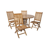 Lakeland 5 - Piece Teak Folding Armless Chair Dining Set with 48" Round Drop Leaf Table