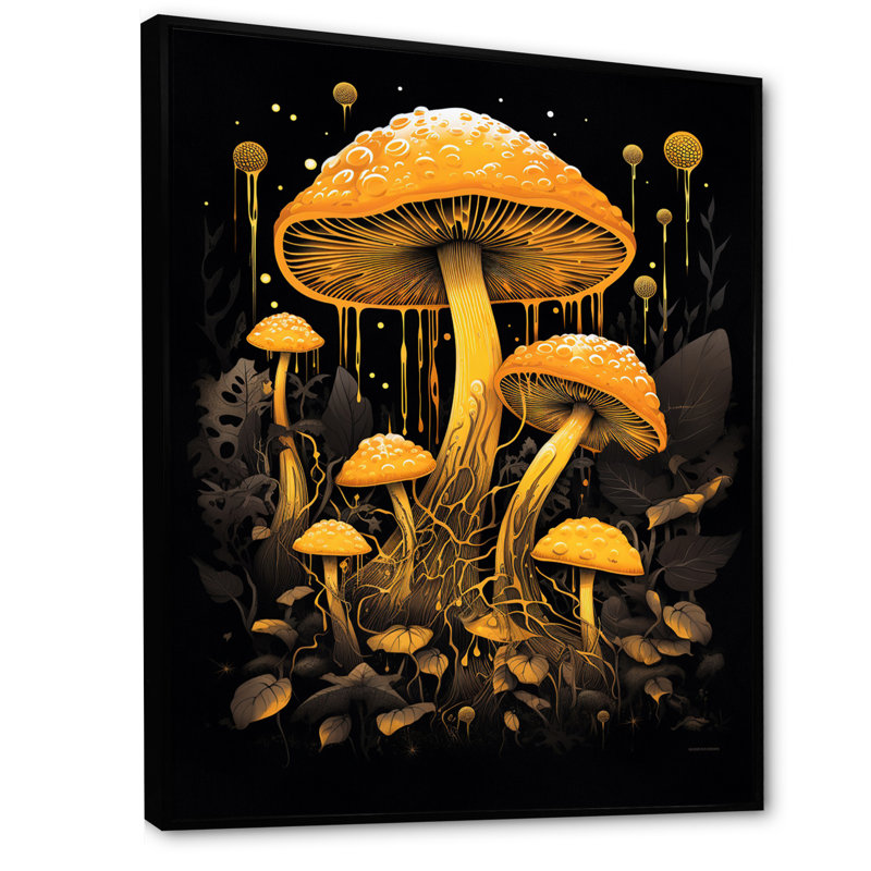 Illustration rétro sur toile Amarita Magical Mushroom, H 20 po x l 12 po x P 1 po, Cadre flottant noir
