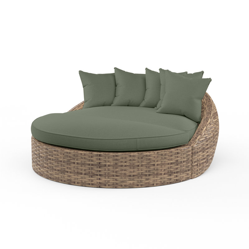 Havana 68.50'' Wide Circle Premium All-Weather Wicker Patio Daybed with Sunbrella® Cushions, Cast Sage Sunbrella®